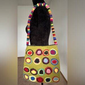 Light Green Wool Felt Big Spotted Bag